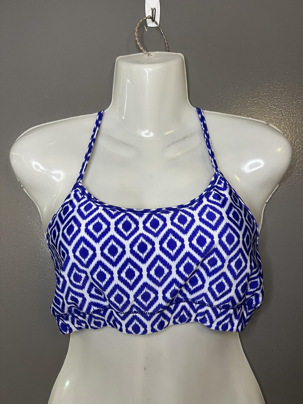 Zuma Blu Bikini Swim Top Womens Large Blue Ikat Racerback Athletic